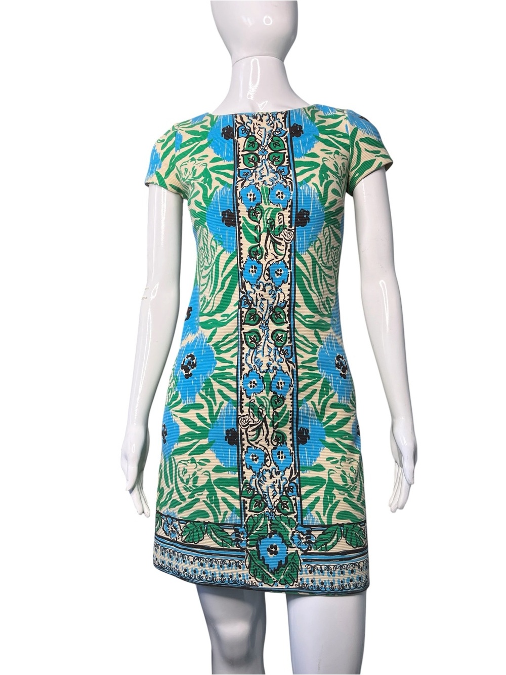 Lilly Pulitzer Layton Sea Oat Ikatty Floral Border Print Shift Dress XXS